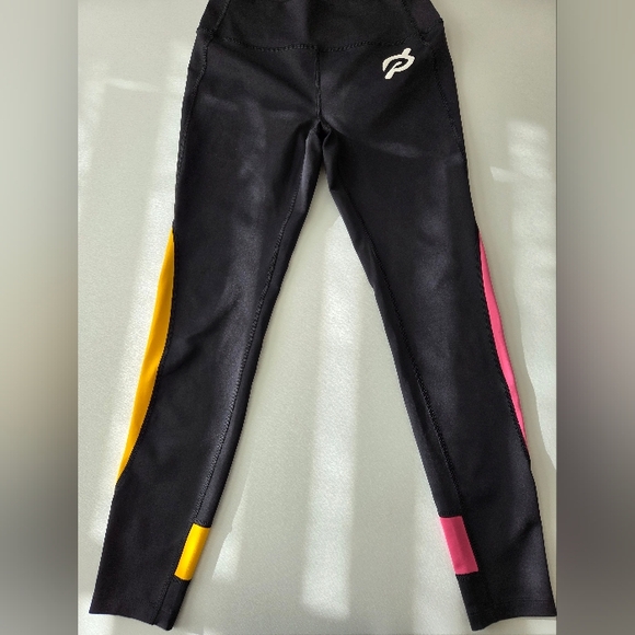 Clearance! Peloton Black Athletic Leggings with Vibrant Pink and Yellow Accents - Picture 3 of 13